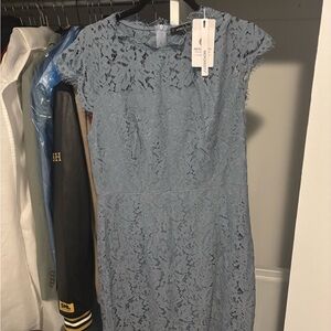 Chic Lace Midi Dress in Soft Blue